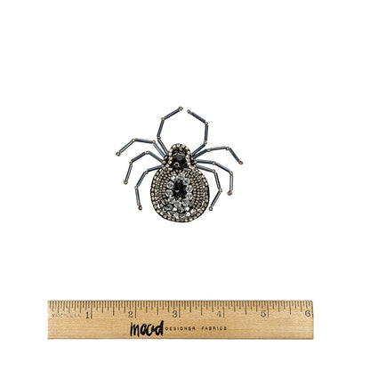 Gunmetal and Iron Spider Rhinestone and Glass Beaded Applique - 2.625" X 2.875" Full