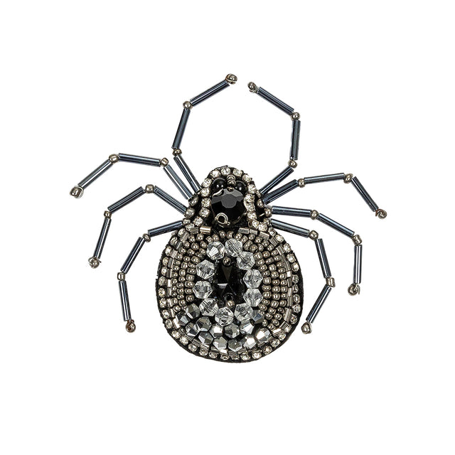 Gunmetal and Iron Spider Rhinestone and Glass Beaded Applique - 2.625" X 2.875"