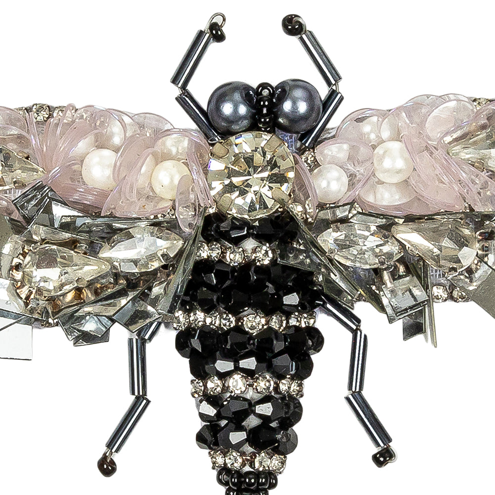 Mary's Rose, Gunmetal and Black Fly Rhinestone, Sequins and Glass Beaded Applique - 2.25" X 2.875" Detail
