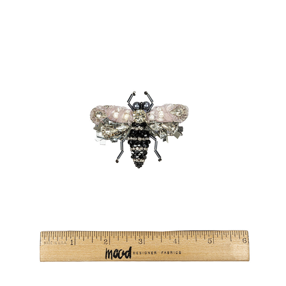 Mary's Rose, Gunmetal and Black Fly Rhinestone, Sequins and Glass Beaded Applique - 2.25" X 2.875" Full