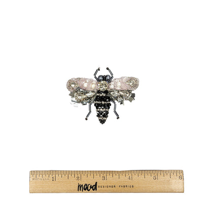Mary's Rose, Gunmetal and Black Fly Rhinestone, Sequins and Glass Beaded Applique - 2.25" X 2.875" Full
