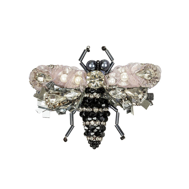Mary's Rose, Gunmetal and Black Fly Rhinestone, Sequins and Glass Beaded Applique - 2.25" X 2.875"
