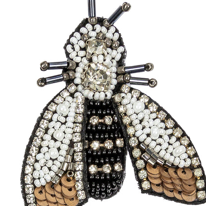Black, White and Bronze Moth Rhinestone and Glass Beaded Applique - 2.5" X 2" Detail