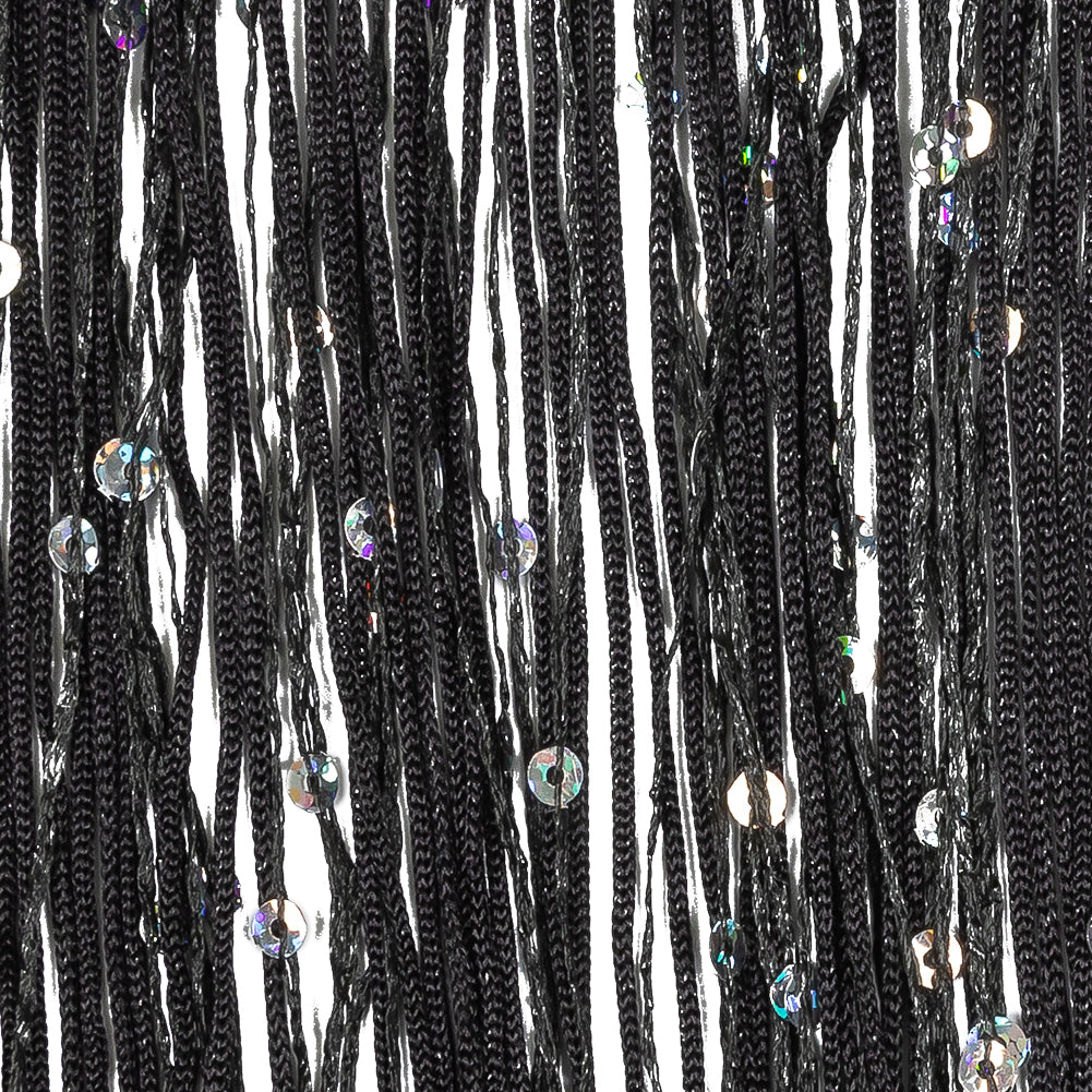 Black Holographic Sequins Chainette Fringe - 6" - Detail