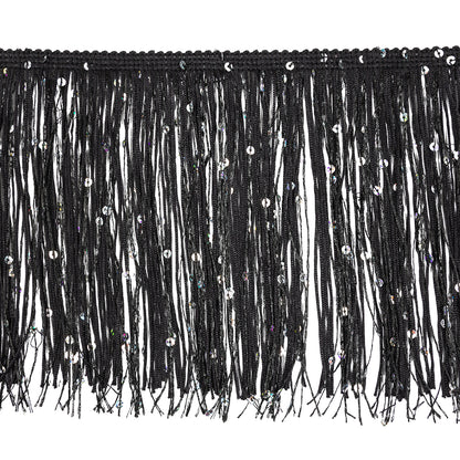 Black Holographic Sequins Chainette Fringe - 6"