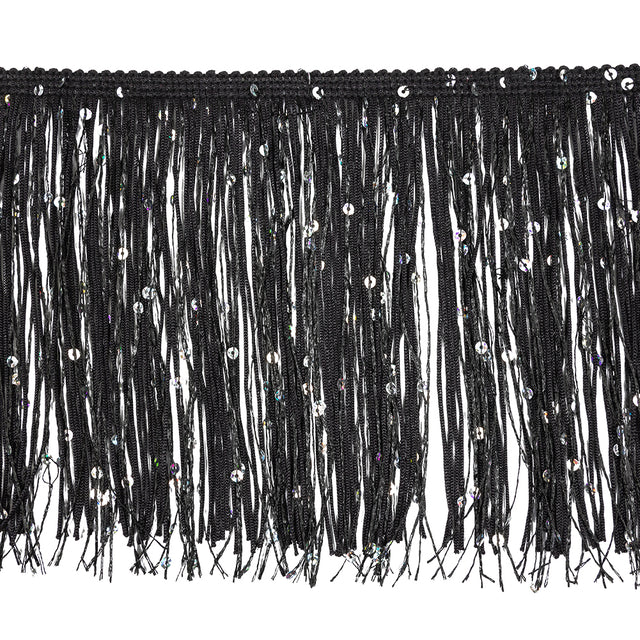 Black Holographic Sequins Chainette Fringe - 6"