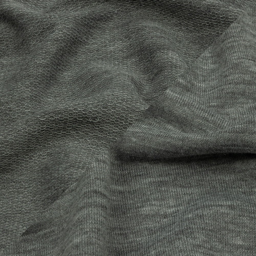 Heathered Gray Lightweight Stretch Recycled Polyester French Terry Detail