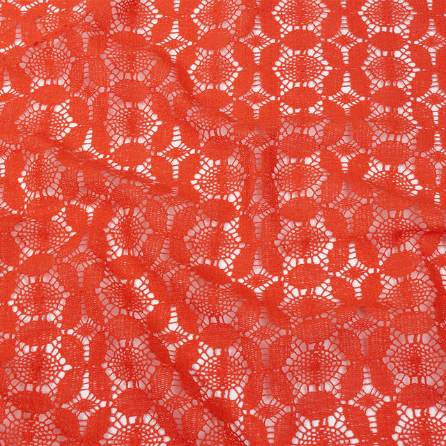 Famous Australian Designer Hot Coral Geometric Floral Cotton and Nylon Crochet Lace