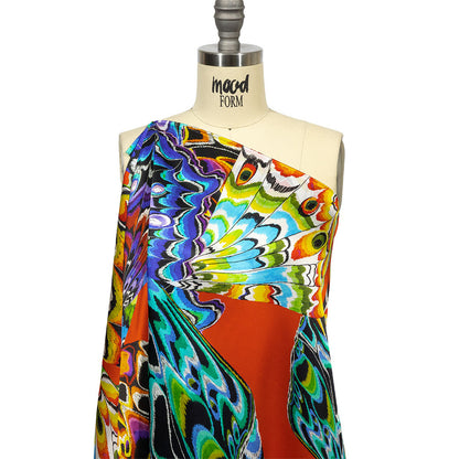 Italian Red, Blue and Yellow Butterfly Wings Silk Charmeuse Detail