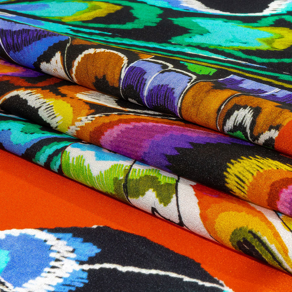 Italian Red, Blue and Yellow Butterfly Wings Silk Charmeuse Full