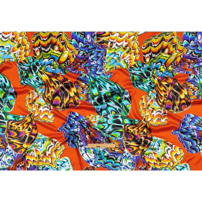 Italian Red, Blue and Yellow Butterfly Wings Silk Charmeuse Drape