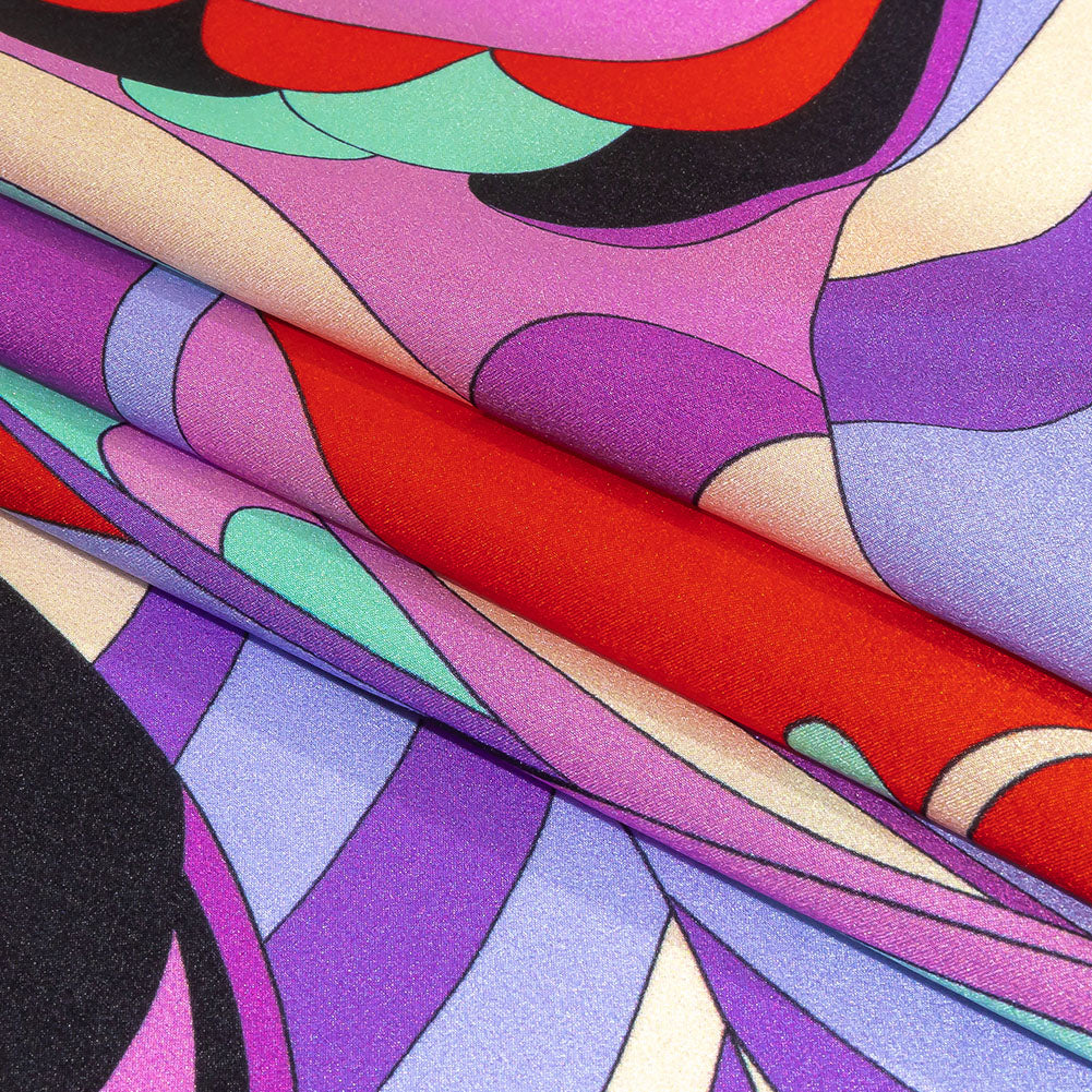Italian Purple, Red and Ice Green Scales and Swirls Silk Charmeuse Full