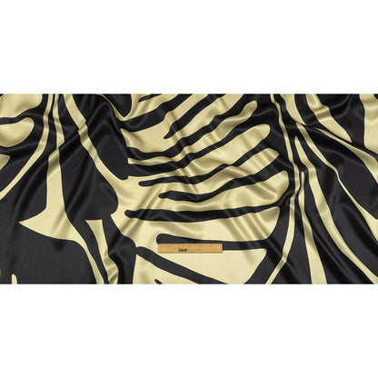 Italian Black and Beige Oversized Leaves Silk Charmeuse Drape