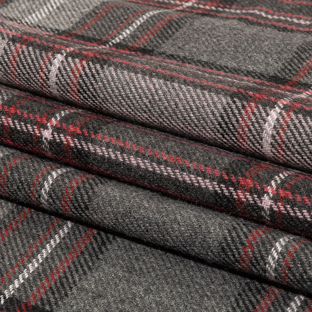 Balenciaga Italian Gray, Biking Red and Violet Ice Plaid Wool Twill Folded