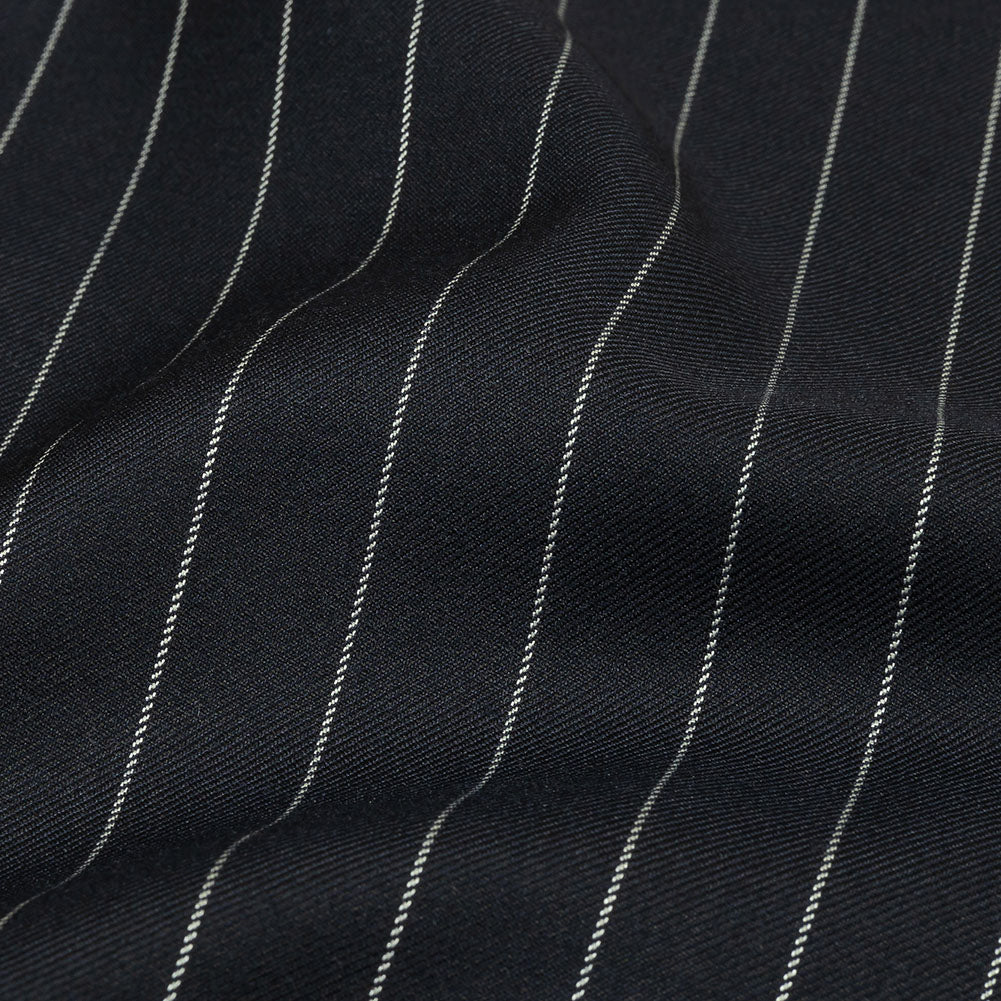 Balenciaga British Midnight Navy and Light Gray Pinstriped Super 180 Virgin Wool and Cashmere Twill Suiting Detail