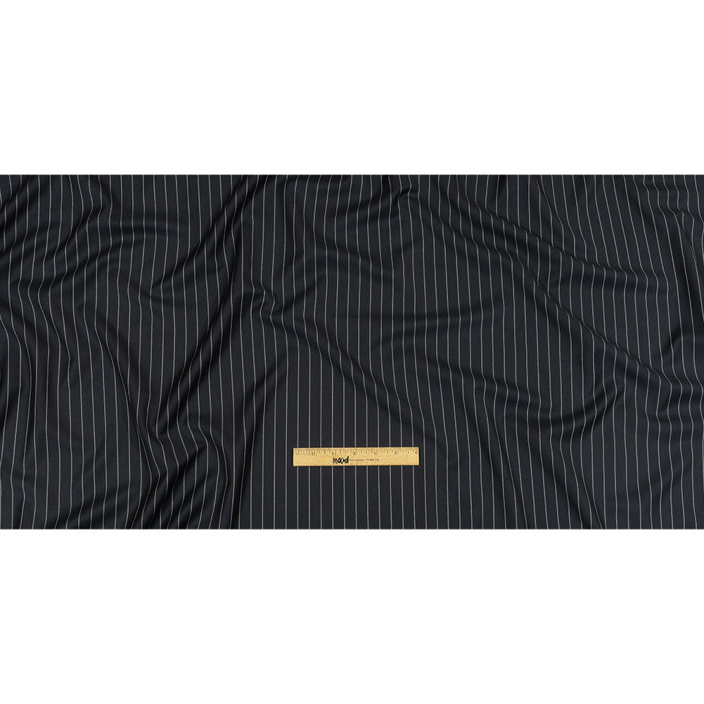 Balenciaga British Midnight Navy and Light Gray Pinstriped Super 180 Virgin Wool and Cashmere Twill Suiting Full
