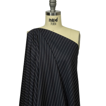 Balenciaga British Midnight Navy and Light Gray Pinstriped Super 180 Virgin Wool and Cashmere Twill Suiting Drape