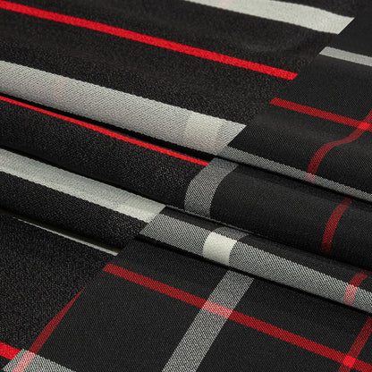 Balenciaga Italian Black, Star White and Red Checked and Striped Double Faced Fluid Viscose Crepe Back Twill Folded