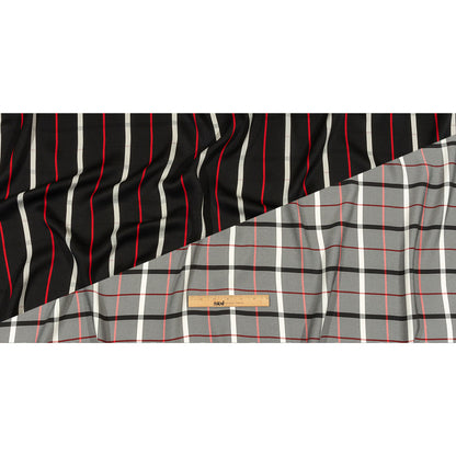 Balenciaga Italian Star White, Red and Black Checked and Striped Double Face Fluid Viscose Crepe Back Twill Full