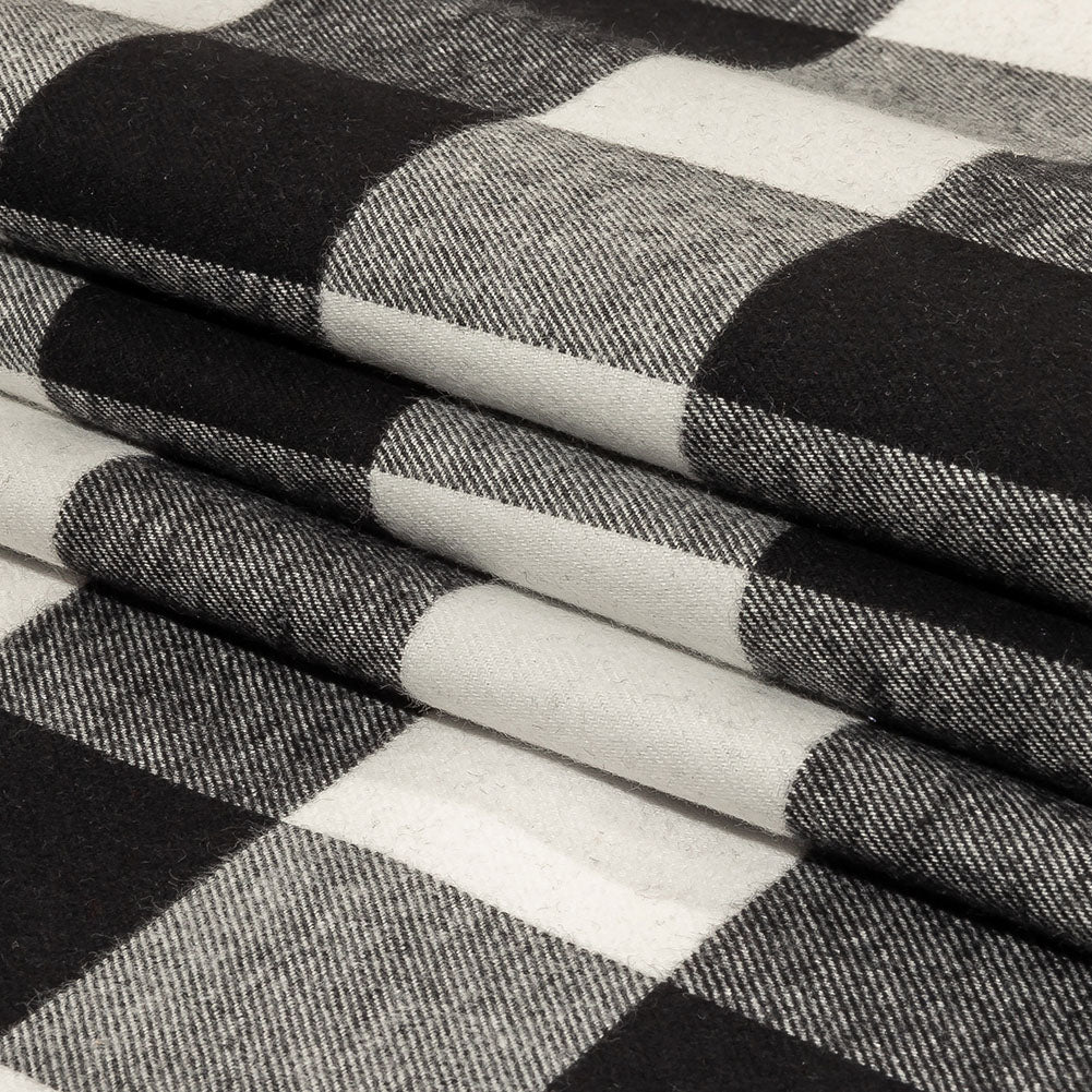 Balenciaga Italian Black and White Alyssum Buffalo Check Brushed Cotton Twill Flannel Folded
