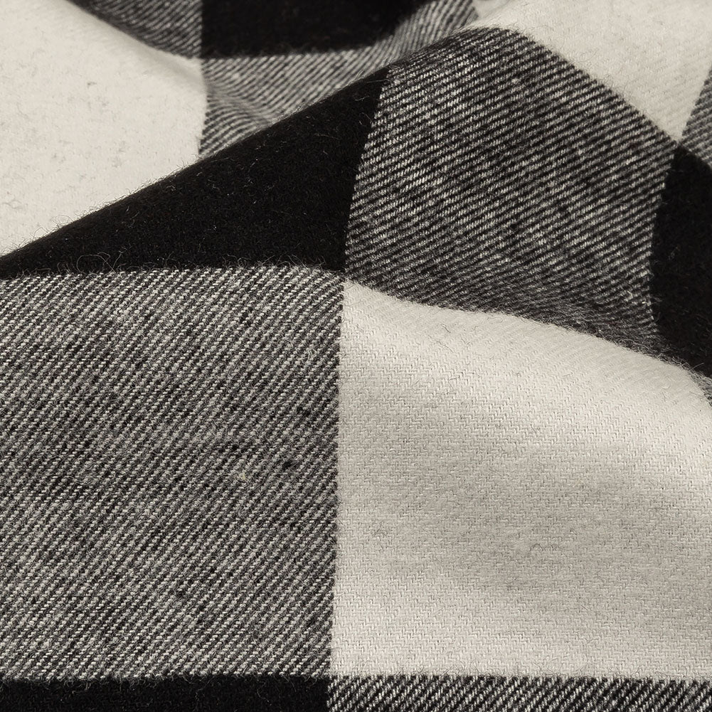 Balenciaga Italian Black and White Alyssum Buffalo Check Brushed Cotton Twill Flannel Detail