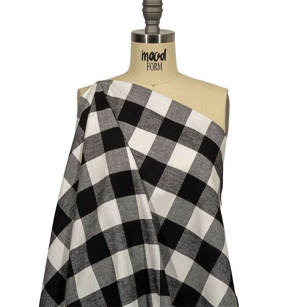 Balenciaga Italian Black and White Alyssum Buffalo Check Brushed Cotton Twill Flannel Drape