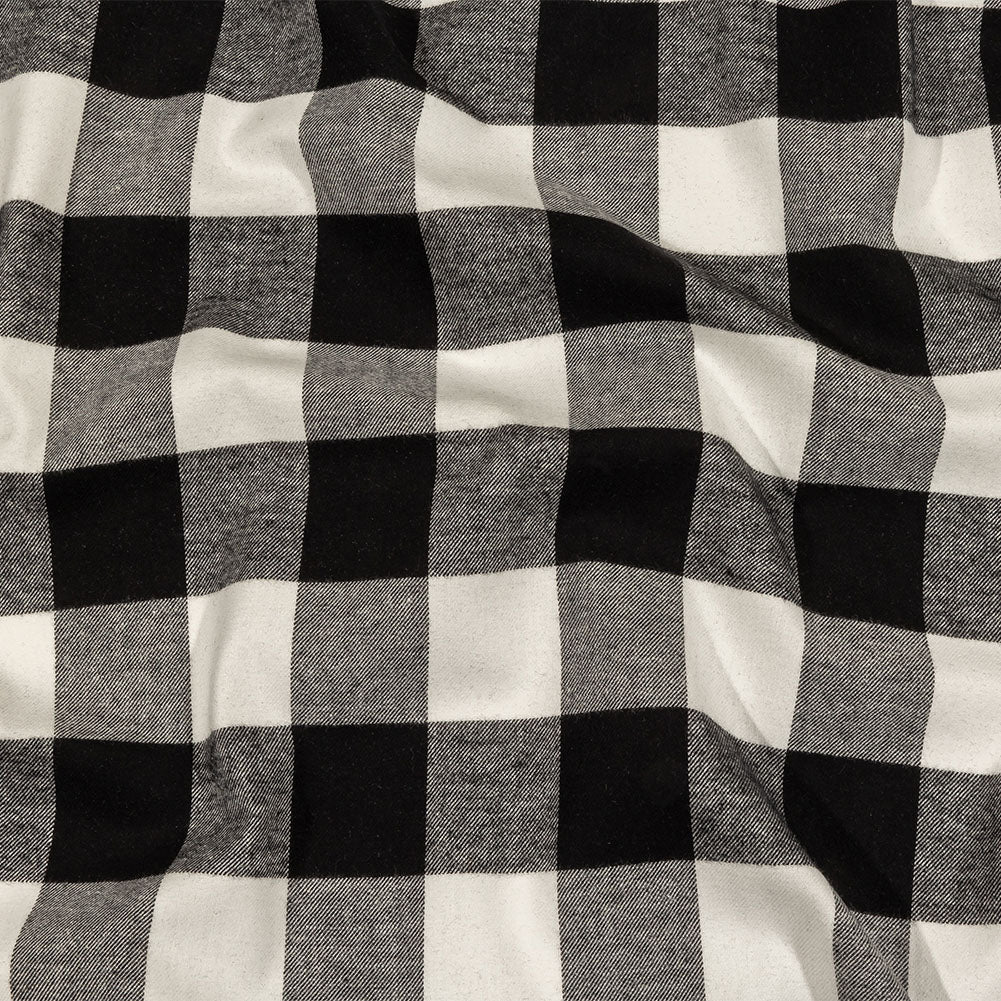 Balenciaga Italian Black and White Alyssum Buffalo Check Brushed Cotton Twill Flannel