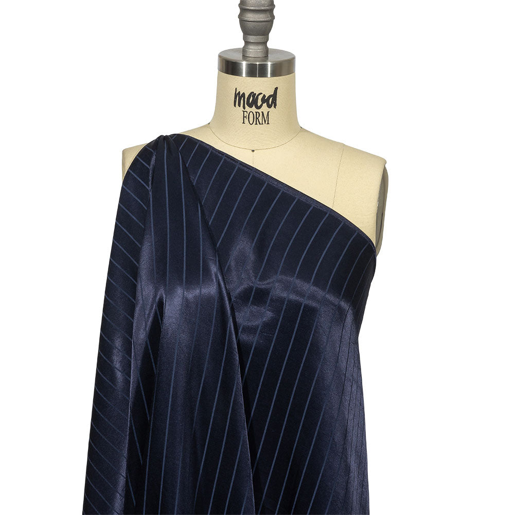 Balenciaga Italian Peacoat Tonal Satin Like Stripes Acetate and Viscose Jacquard Drape