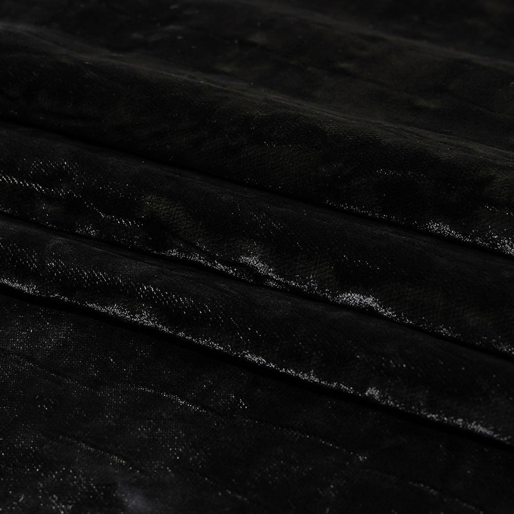 Balenciaga Italian Black Alligator Embossed Rayon and Polyester Crushed Velvet Folded