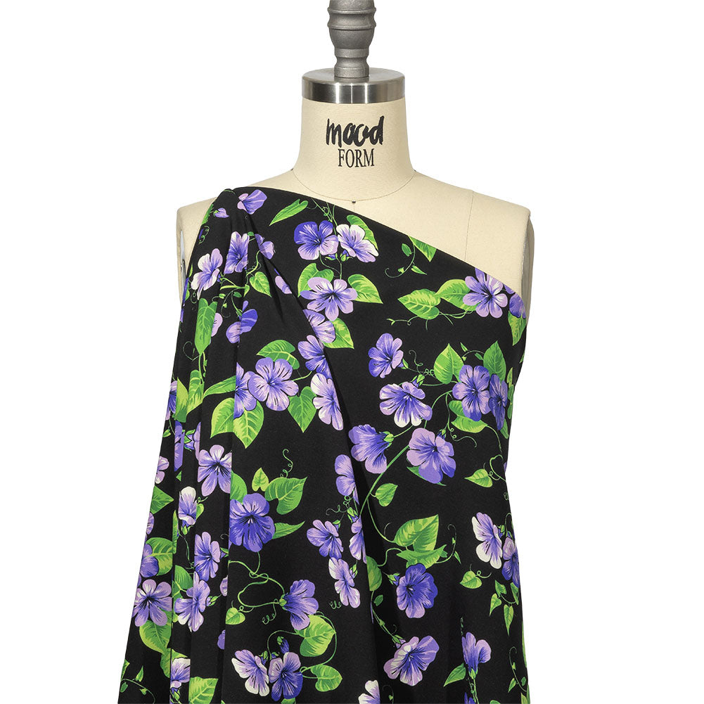 Balenciaga Italian Purple, Vibrant Green and Black Violets Virgin Wool Twill Detail