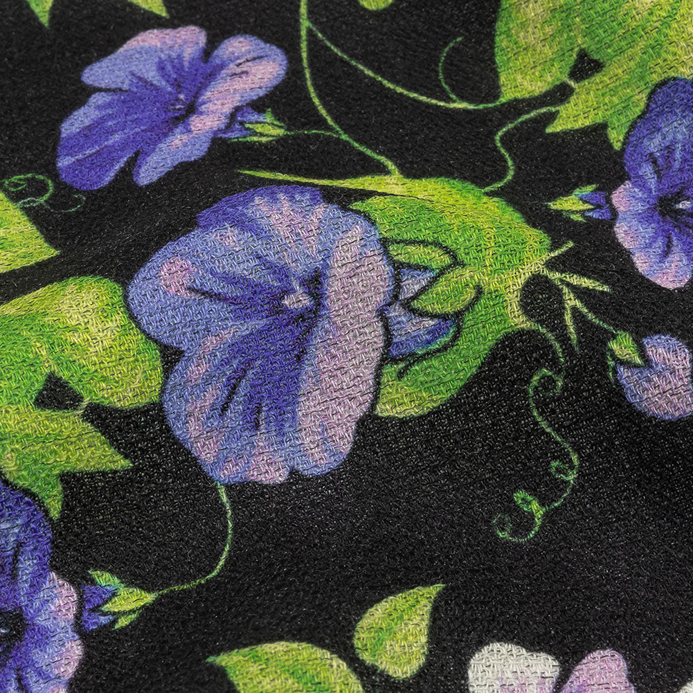 Balenciaga Italian Purple, Vibrant Green and Black Violets Wool Crepe Folded