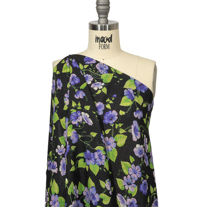Balenciaga Italian Purple, Vibrant Green and Black Violets Wool Crepe Detail