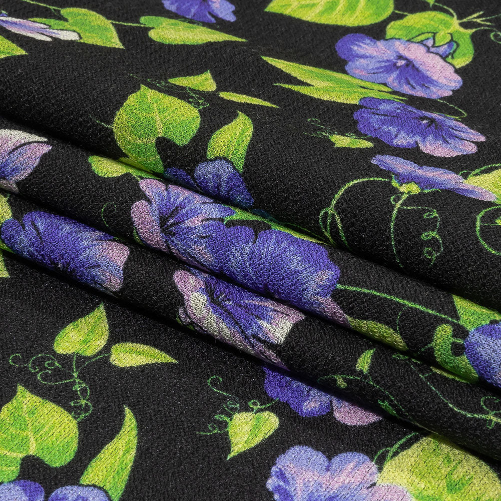 Balenciaga Italian Purple, Vibrant Green and Black Violets Wool Crepe Full