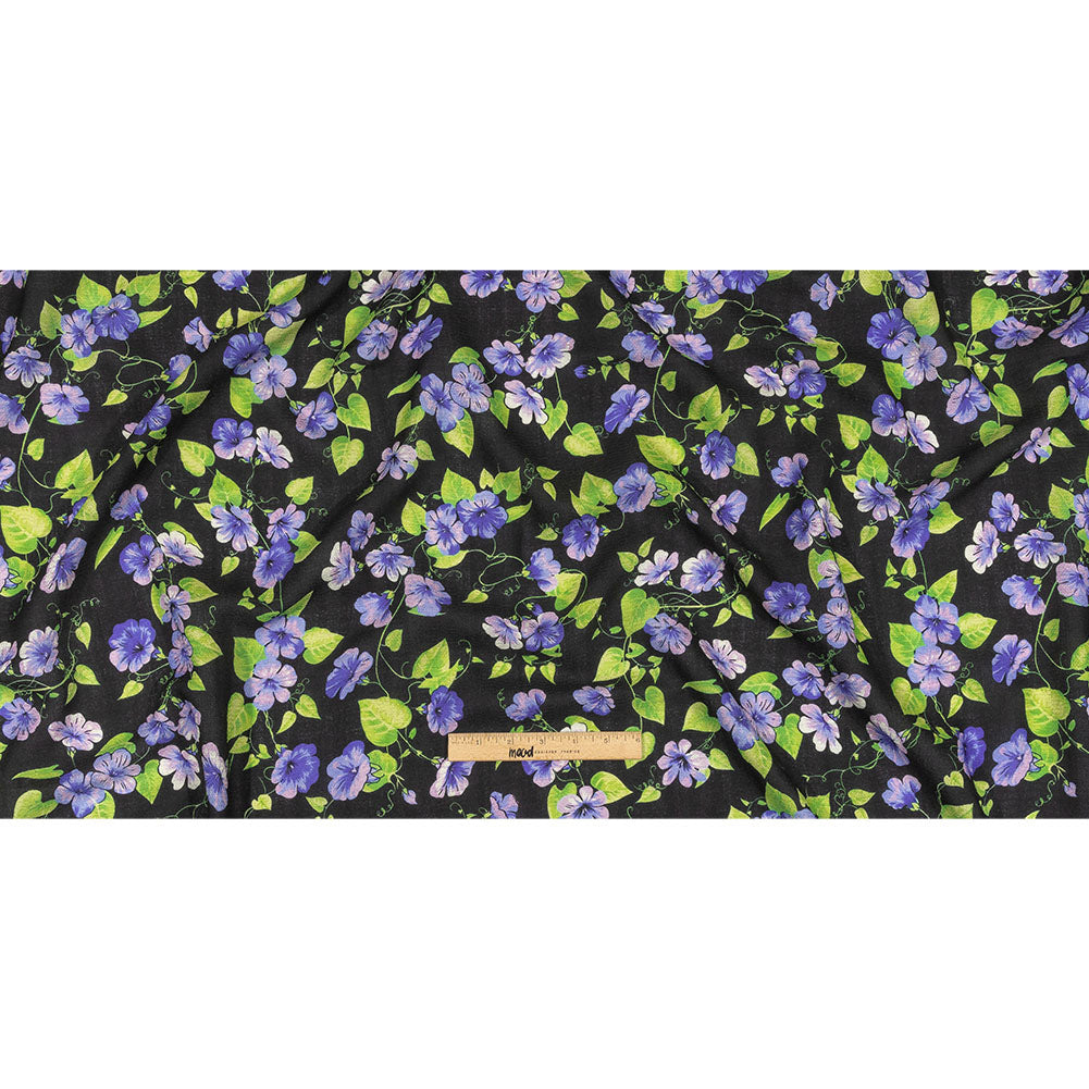 Balenciaga Italian Purple, Vibrant Green and Black Violets Wool Crepe Drape