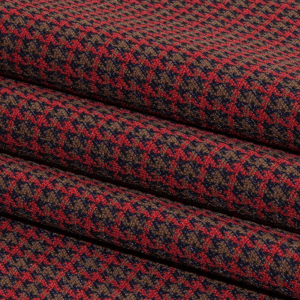 Balenciaga Italian Red, Navy and Brown Checked Stretch Nylon and Viscose Jacquard Knit Folded