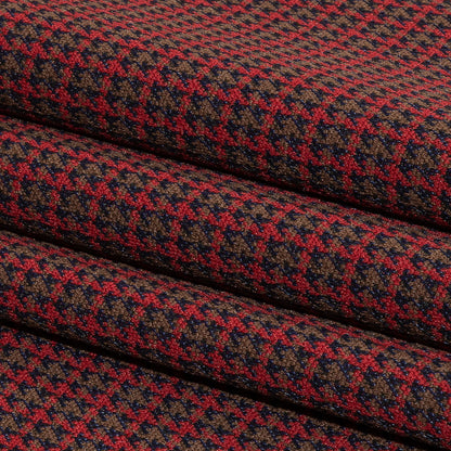 Balenciaga Italian Red, Navy and Brown Checked Stretch Nylon and Viscose Jacquard Knit Folded