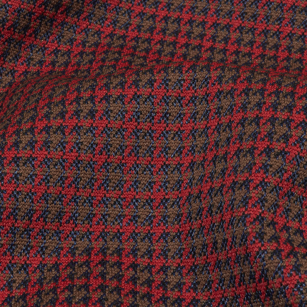 Balenciaga Italian Red, Navy and Brown Checked Stretch Nylon and Viscose Jacquard Knit Detail