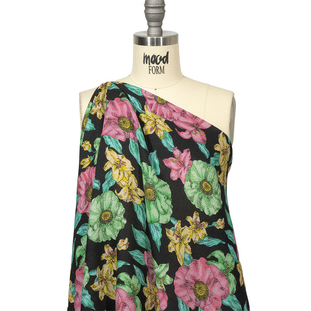 Balenciaga Italian Pink, Yellow and Lime Floral Wool Crepe Detail