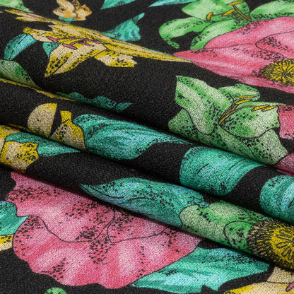 Balenciaga Italian Pink, Yellow and Lime Floral Wool Crepe Full