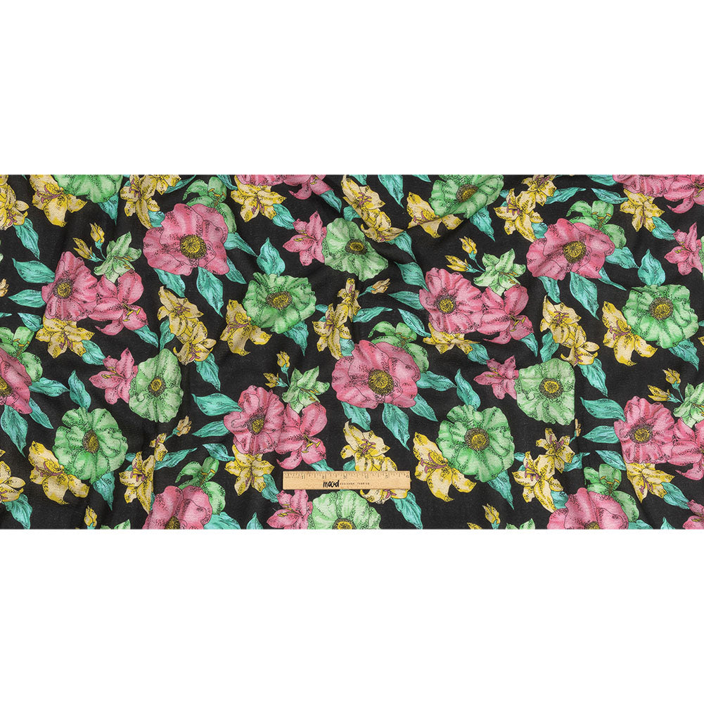 Balenciaga Italian Pink, Yellow and Lime Floral Wool Crepe Drape