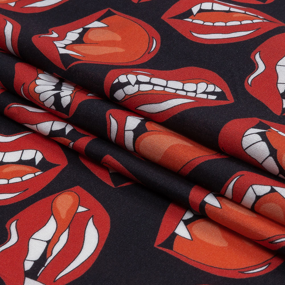 Mercerized Organic Egyptian Cotton Voile - Red and Black Vampire Lips - Toulouse Collection - Folded