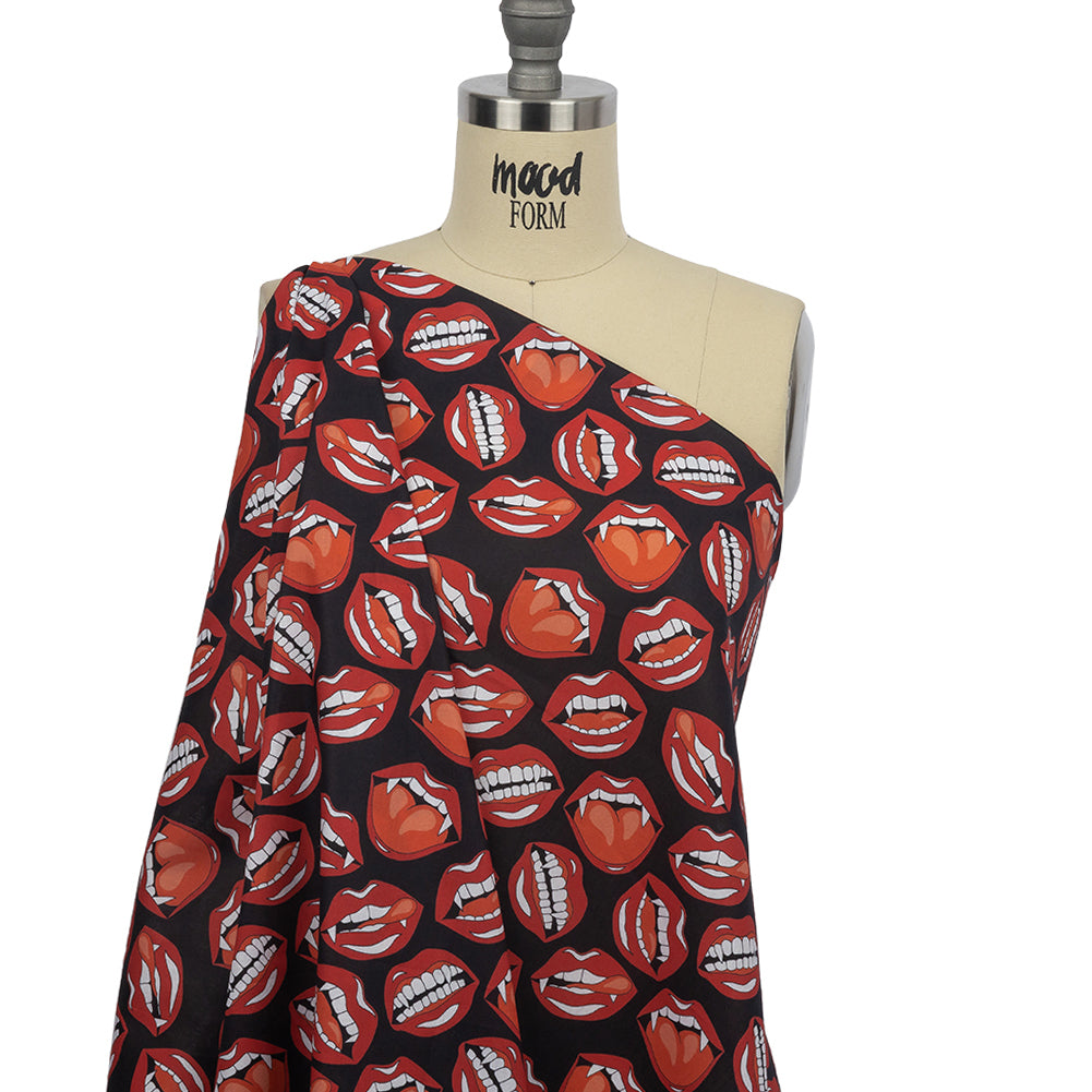 Mercerized Organic Egyptian Cotton Voile - Red and Black Vampire Lips - Toulouse Collection - Drape