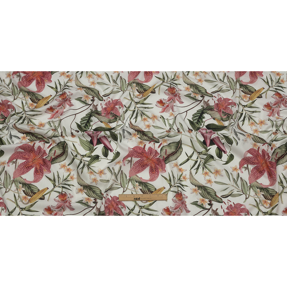 Mercerized Organic Egyptian Cotton Voile - Green, Pink and White Tropical Flowers - Toulouse Collection - Full