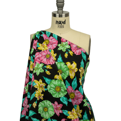 Balenciaga Italian Pink, Yellow and Lime Floral Stretch Cotton Twill Detail