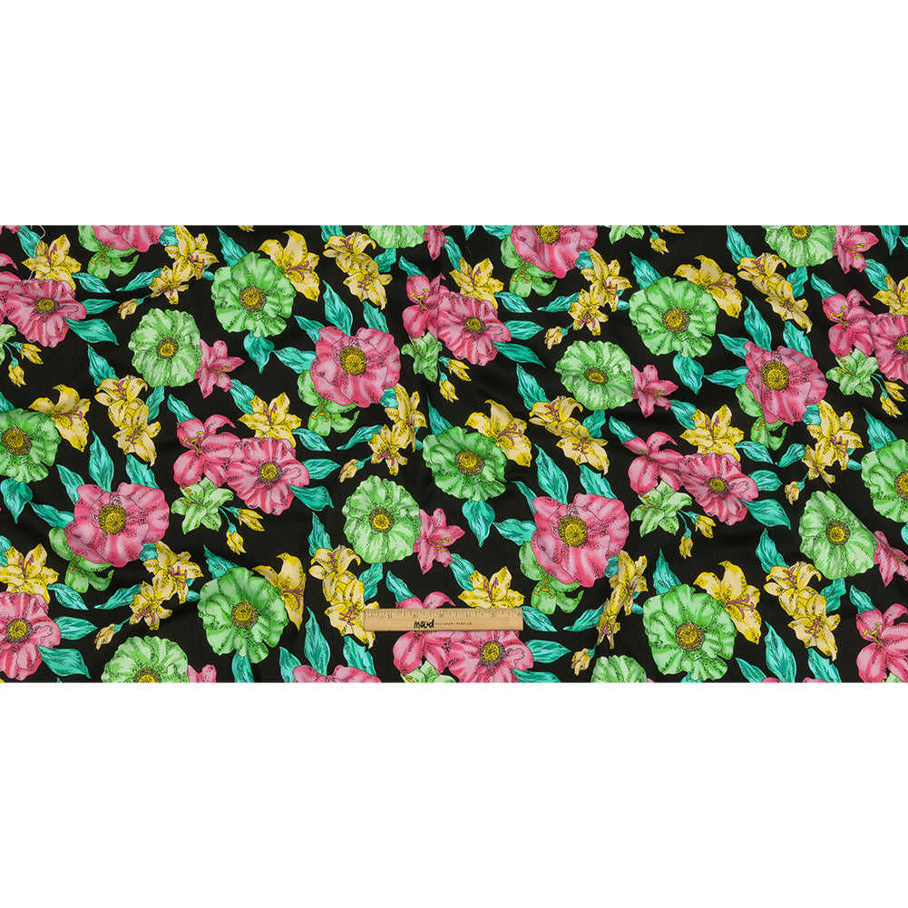 Balenciaga Italian Pink, Yellow and Lime Floral Stretch Cotton Twill Drape