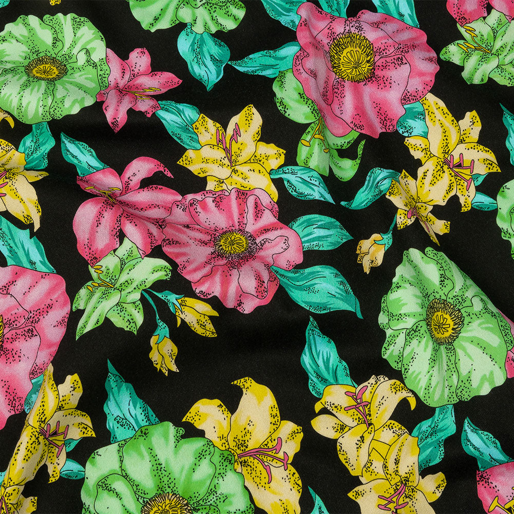 Balenciaga Italian Pink, Yellow and Lime Floral Stretch Cotton Twill