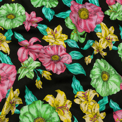 Balenciaga Italian Pink, Yellow and Lime Floral Stretch Cotton Twill