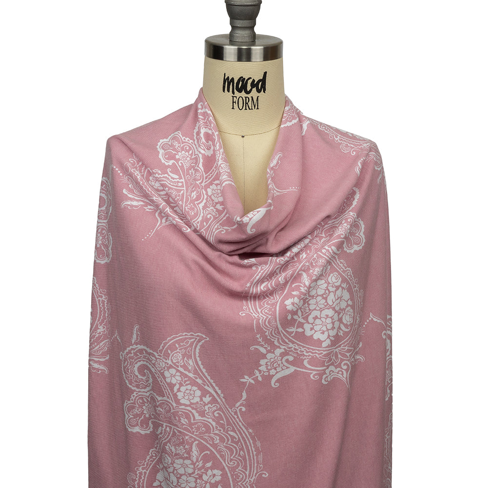 Pink and White Fancy Paisley Polyester and Rayon Jersey Detail