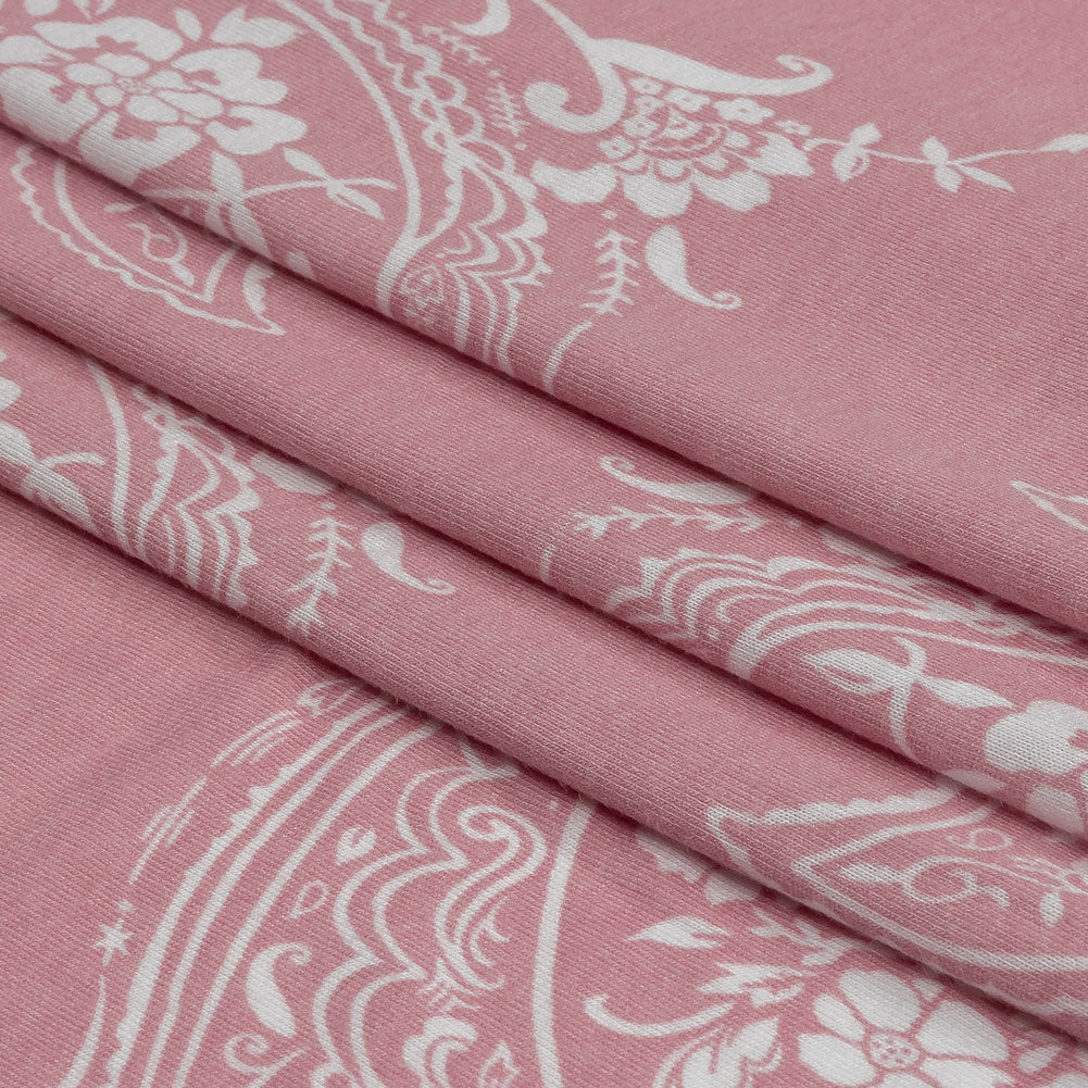 Pink and White Fancy Paisley Polyester and Rayon Jersey Full