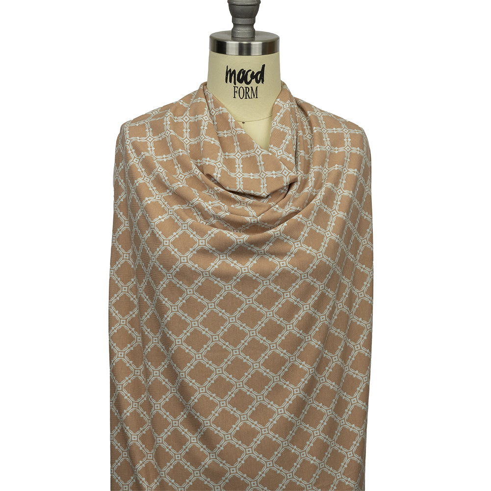 Beige and Pale Mint Decorative Lattice Polyester and Rayon Jersey Drape